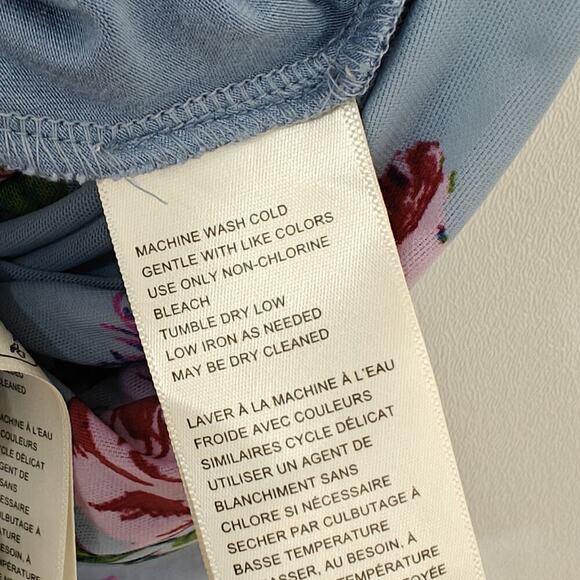 Free People Floral Carmel Mesh Midi Dress Size Medium Blue Stretch Side Slits - Picture 12 of 13